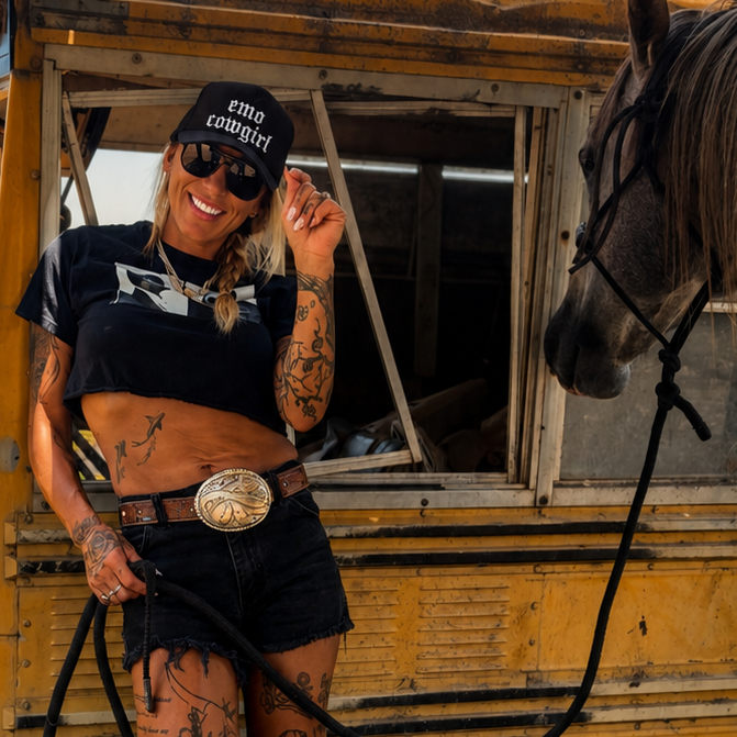 Emo Cowgirl Embroidered Trucker