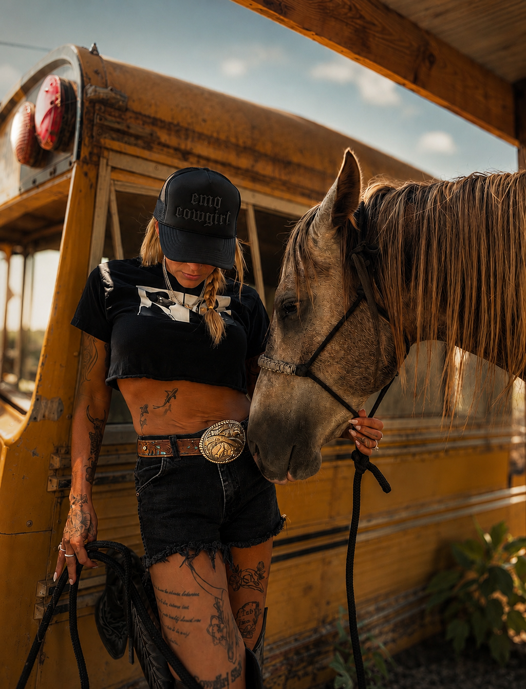 Emo Cowgirl Embroidered Trucker
