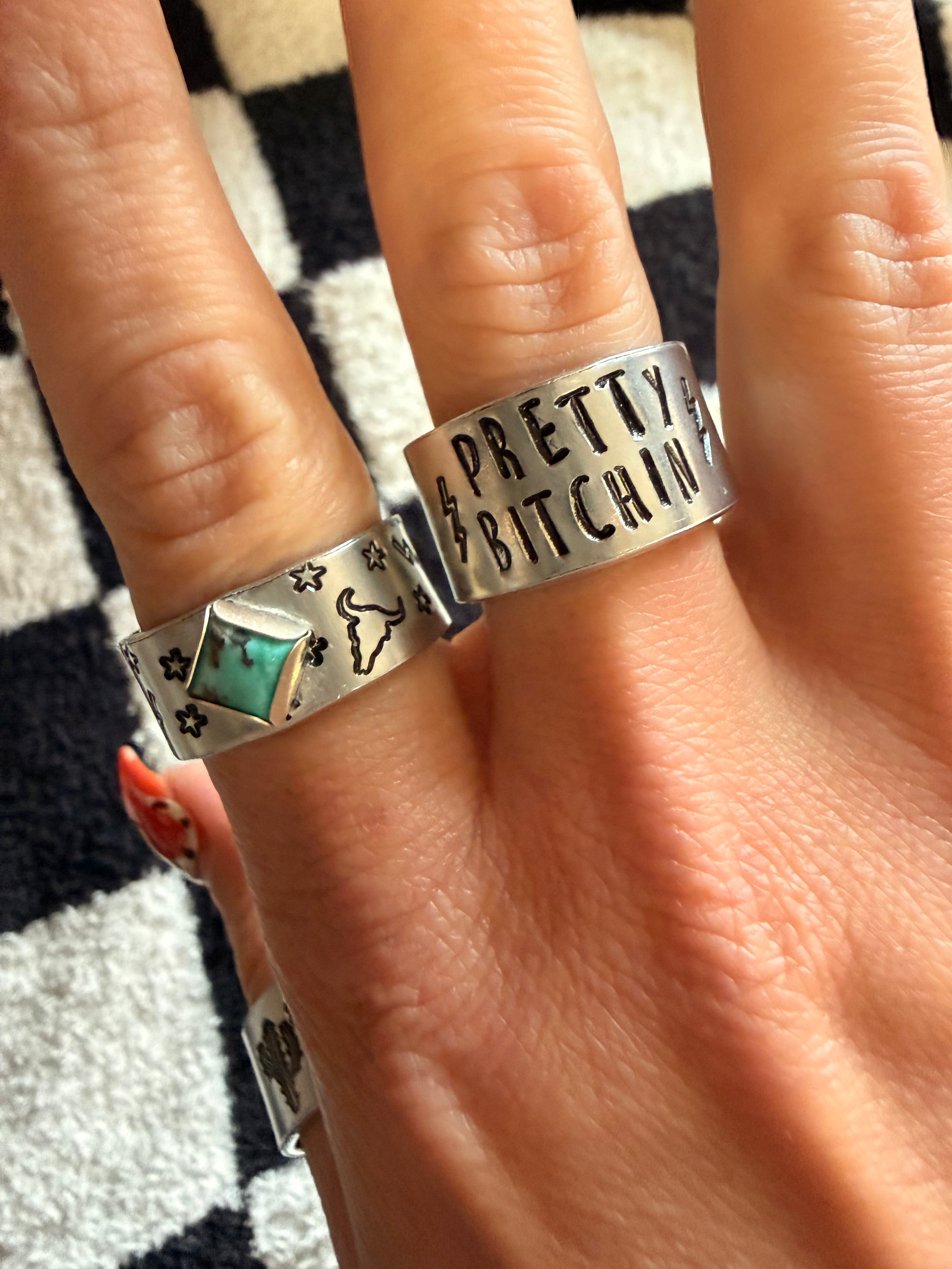 Hand-stamped aluminum rings