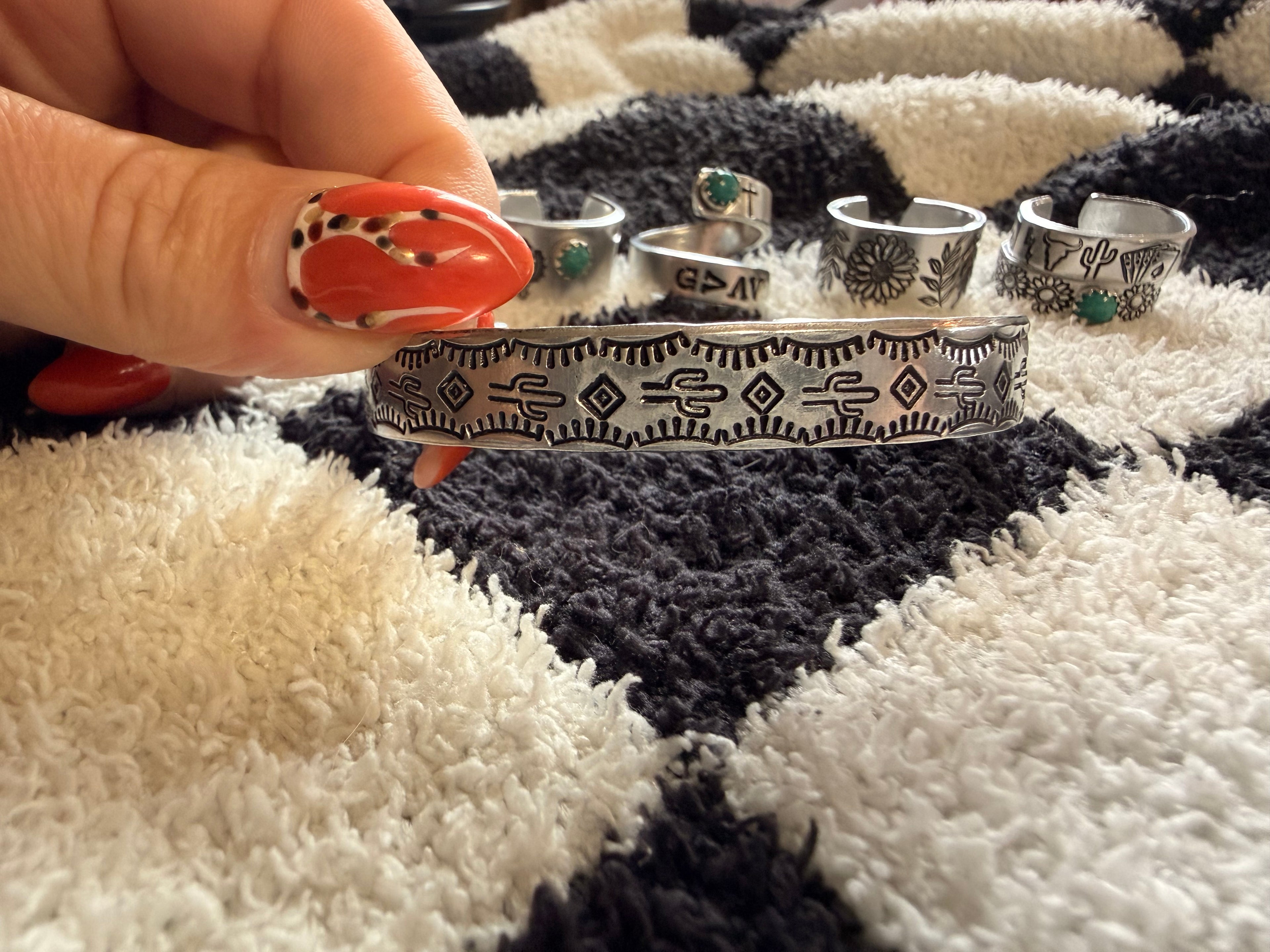 Hand stamped aluminum bracelet