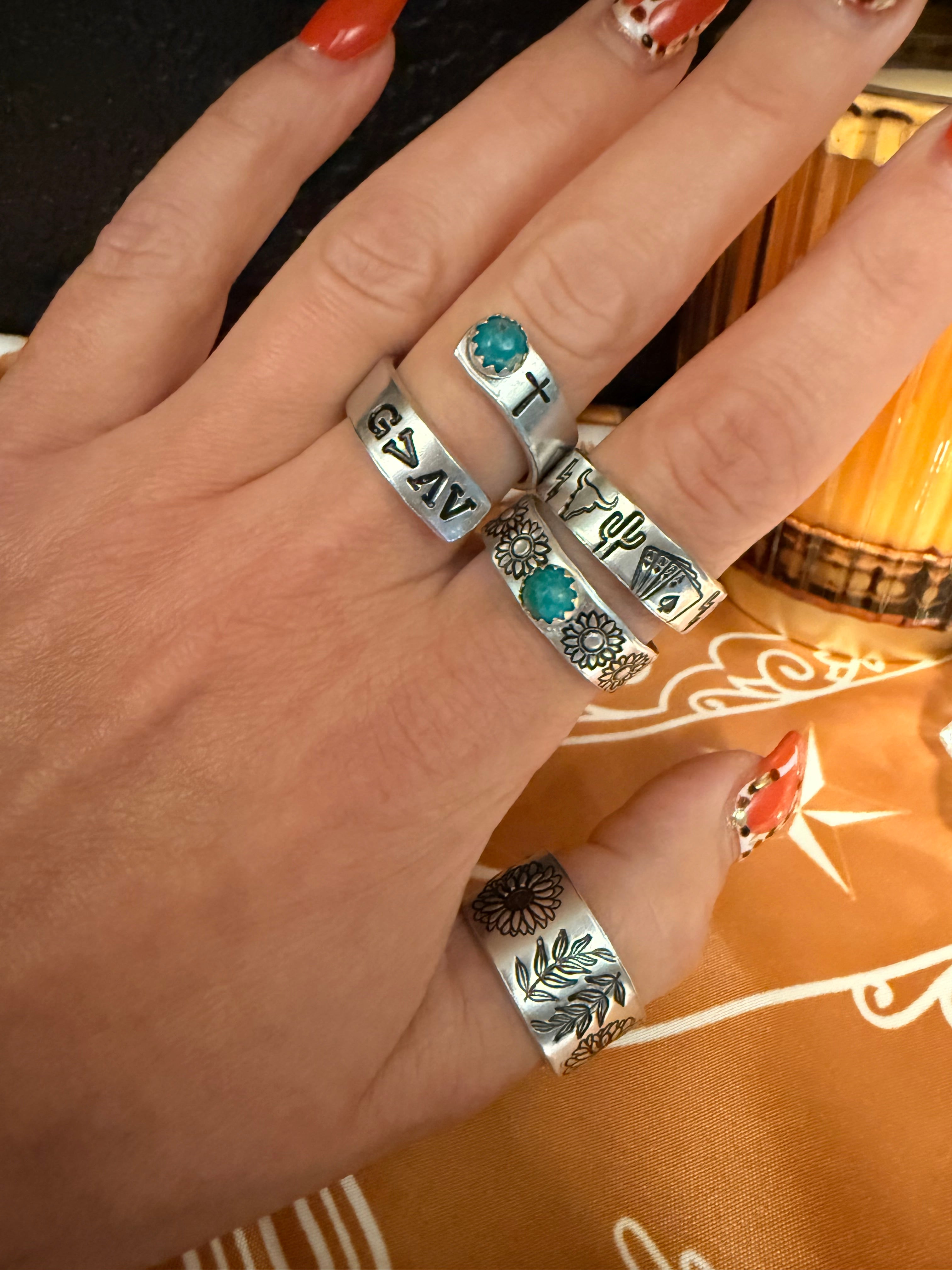 Hand-stamped aluminum rings